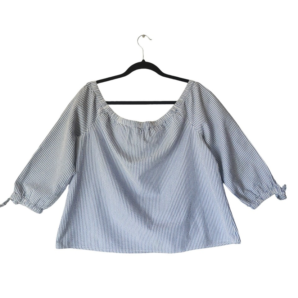 Vineyard Vine Indigo Top Blouse Blue Off Shoulder Striped Stretchy Size
