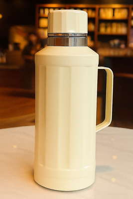 Vintage White Vacuum Thermos Flask with Handle   Insulated Hot/Cold Bottle