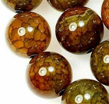 Natural 6/8/10mm Yellow Dragon Veins Agate Onyx Round Gemstone Loose Beads 15''