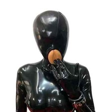 Latex Hood Rubber Mask with Vaginal Cosplay Fetish Party Costume Size Large