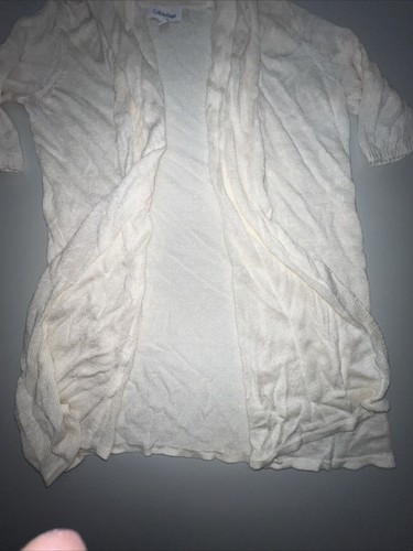 Calvin Klein Cardigan Womens Small Cream Short Sleeve Open Front Linen Blend - Picture 9 of 14