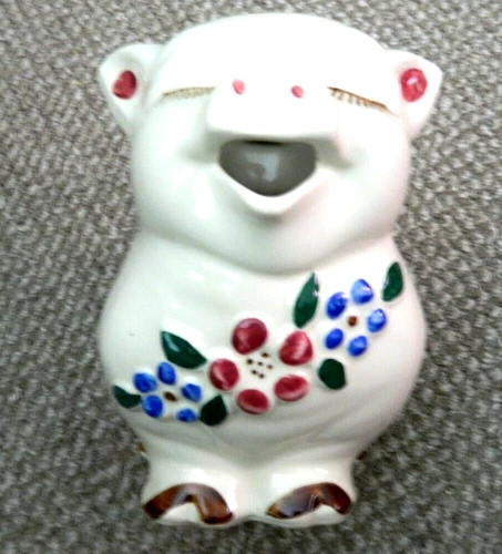 Vintage Shawnee Smiley Pig 2-1/2qt Pitcher. USA. Kitchen Farm Flowers 7.5” Tall
