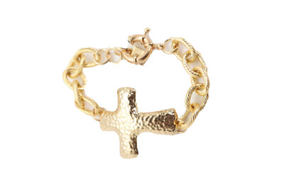 Bracelet Chaîne En Métal Doré Avec Breloque Croix - Longueur 22.9 Cm - Neuf Avec étiquettes - Style Religieux/mode