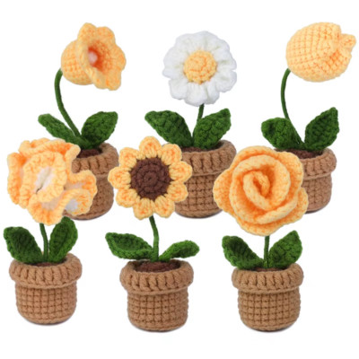 6Pcs Crochet Potted Flower Kit for Beginners with Video Tutorial Cotton Knitting