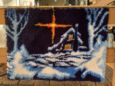 Large Vintage  Silent Night  Latch Hook Rug- Complete, Unframed