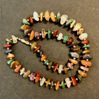 VTG Semi Precious Multi Stone NUGGET NECKLACE Polished Agate Jasper Quartz + 18''