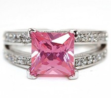 3CT Heat Treated Pink Topaz 925 Sterling Silver Ring Sz 6,7 MK5