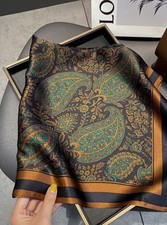 Green Leaves 100 Silk square Scarf Women neckerchief Bandana Paisley 65 65cm