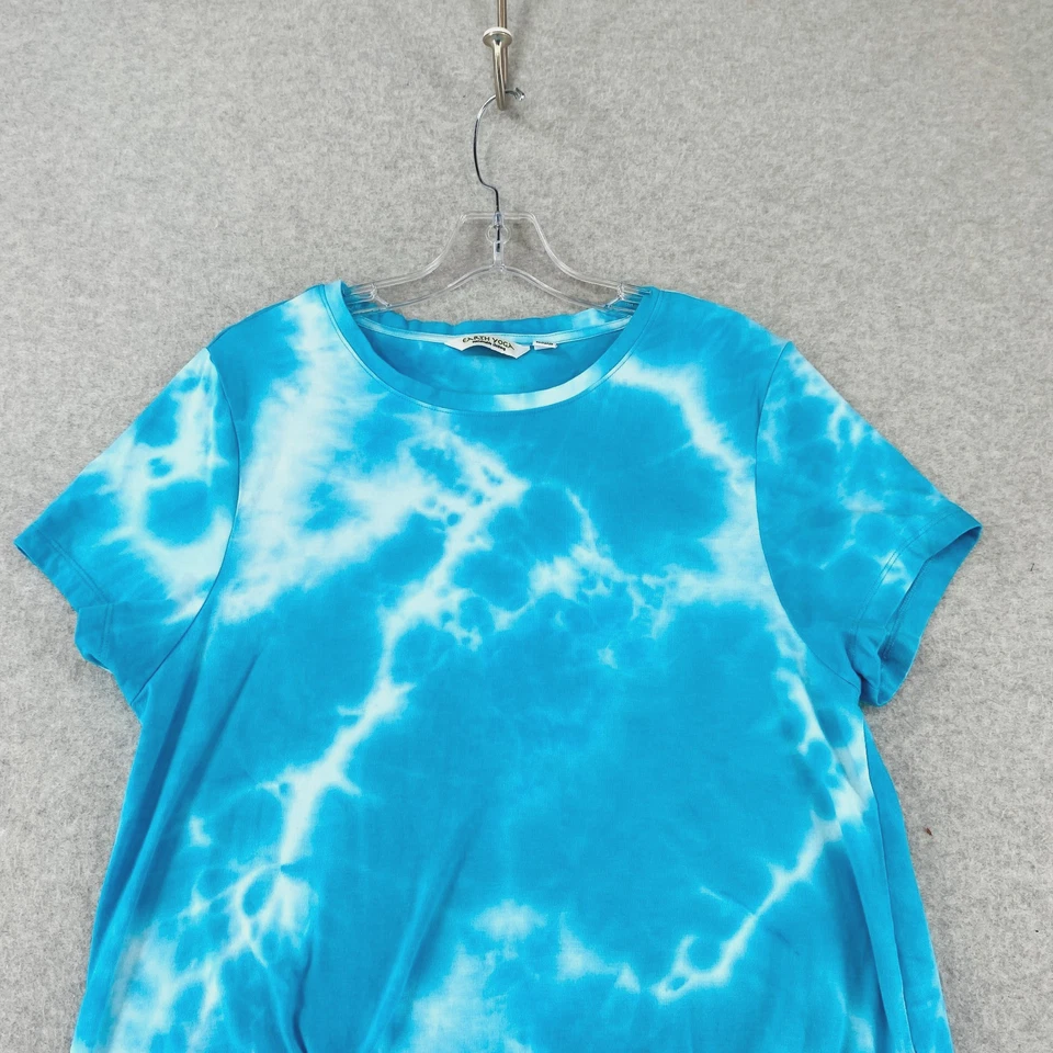 Camiseta Earth Yoga Top Mujer XL Azul Tie Dye Manga Corta Corbata Frontal Foto 4 de 4
