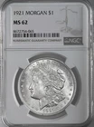 1921-P  $1  MORGAN SILVER DOLLAR  "PHILADELPHIA MINT"  NGC MS62 #8672754-065
