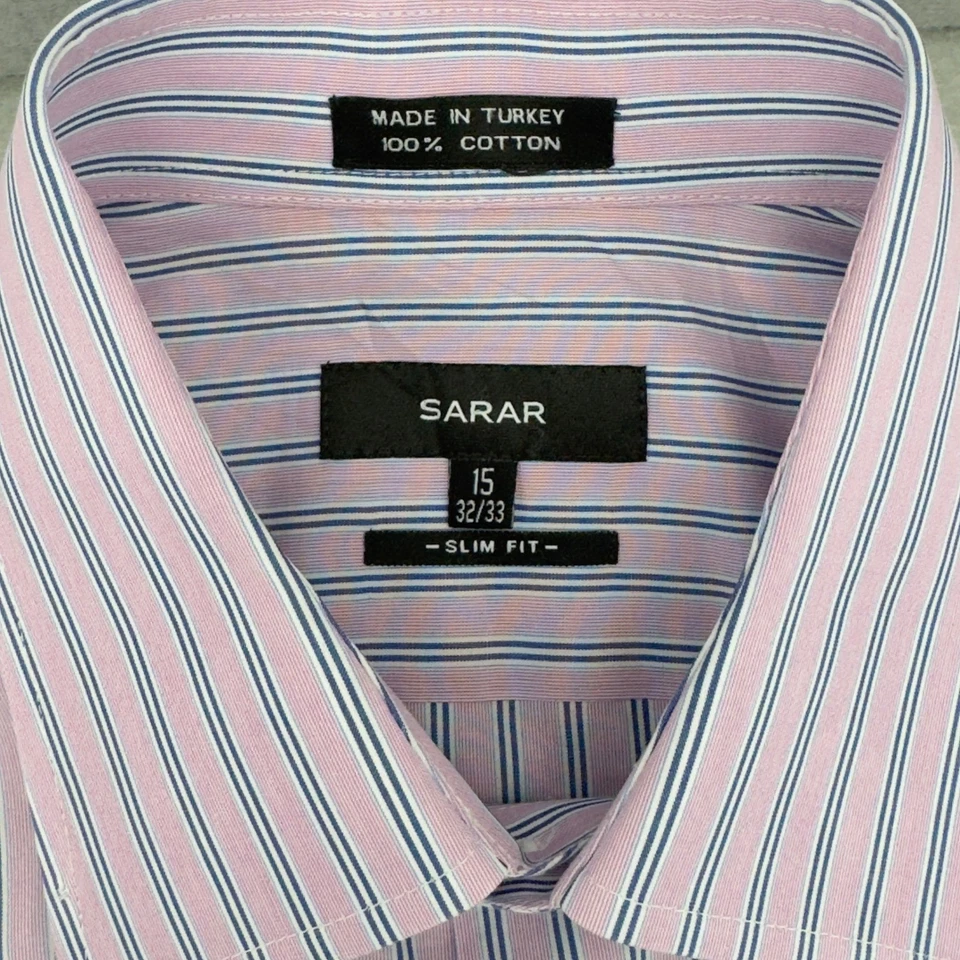 Мужская приталенная рубашка Sarar в полоску розовая синяя с длинным рукавом 15 32/33 - Изображение 4 из 4