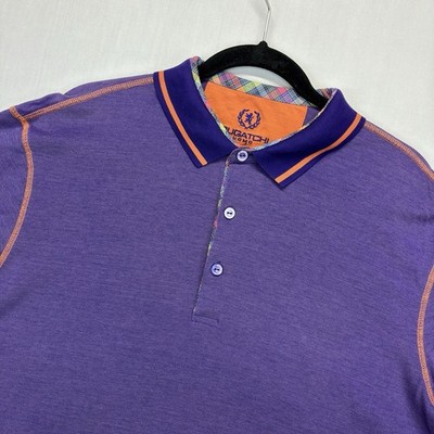 Bugatchi Uomo Men s XL Polo Shirt Purple Orange Luxury Short Sleeve