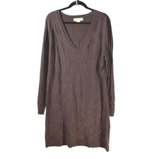 MICHAEL KORS Sweater Dress V-Neck Long Sleeve Textured Brown Womens M minimalist
