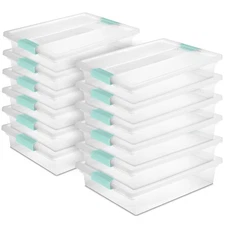 Sterilite 5.7 Qt Large Plastic Stackable Storage Bin w/Clear Latch Lid (12 Pack)