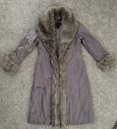 Vintage Donna Salyers Fabulous-Furs Faux Fur Trimmed Long Coat Size L - Taupe - Picture 5 of 7