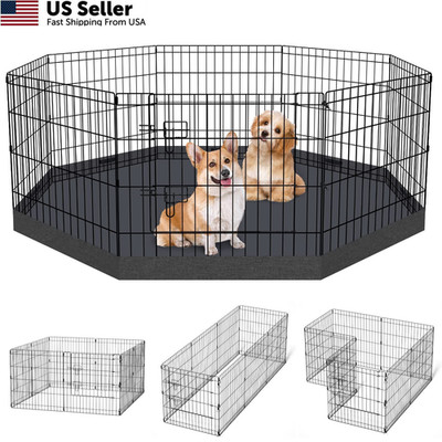 Dog Pen Pet Playpen Fence Indoor 24''H + bottom pad, black 