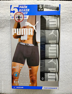 PUMA 360 Sport Mesh Boxer Briefs 5-Pack Breathable DryCELL Gray/Black S