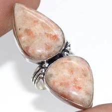 925 Silver Plated Sunstone Jewellery Ring Handmade Gemstone Size Us 7 GW