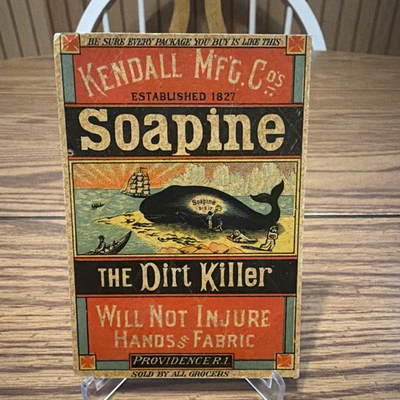 #ad Vintage Soapine Soap Dirt Killer Cleaner Whale Providence RI Business Trade Card $19.99