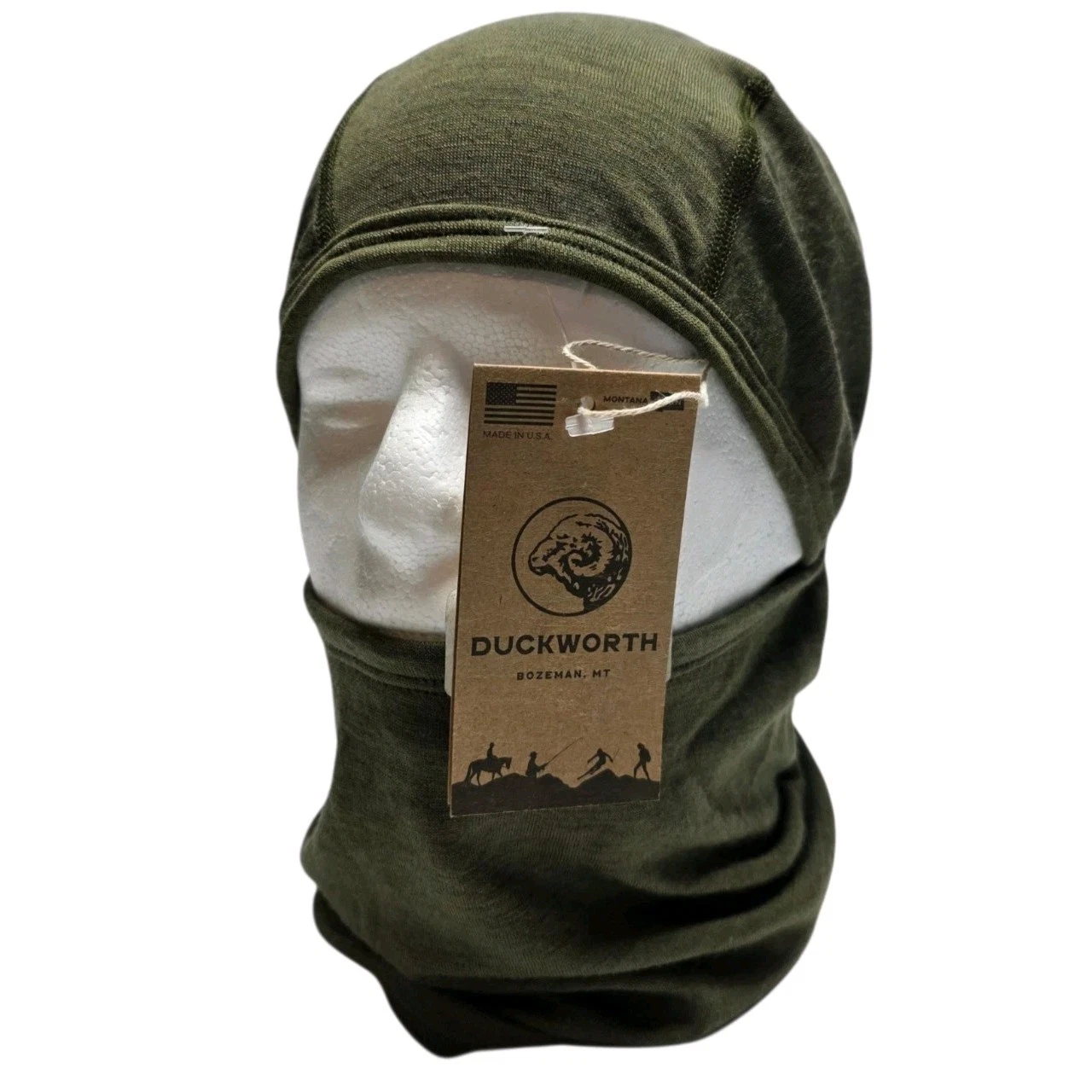 New Duckworth Comet Merino Wool Balaclava Olive Green One Size USA NWT