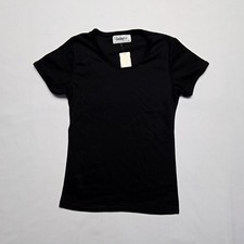 Vintage Hanes Designer Blank Shirt Made in USA Girls Small Solid Black Tee 90s 