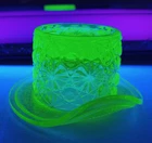 Vintage Fenton Vaseline Uranium Glass Daisy Button Hat Toothpick Holder 1.5"