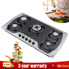USA 5 Burners Gas Stove 35.4" Built-In Gas Cooktop Natural Gas Propane Stainless