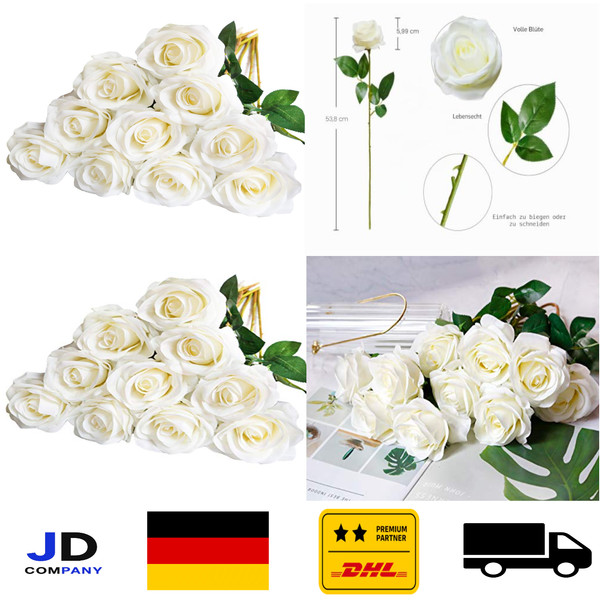 KüNstliche Rosen 10 StüCk Seidenblumen 54Cm Hochzeitsdekoration WeißE-image