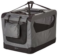 AMAZON BASICS FOLDING PORTABLE SOFT PET DOG CRATE CARRIER KENNEL - GRAY