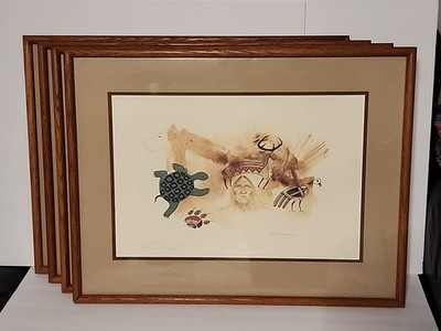 Set of 4 (Signed) CHARLES F. LOVATO Native American Lithographs 1978 Art Exhibit