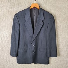 Vintage Hart Schaffner Marx Jacket Mens 39R Gray Blue Striped Blazer Wool 2 Btn