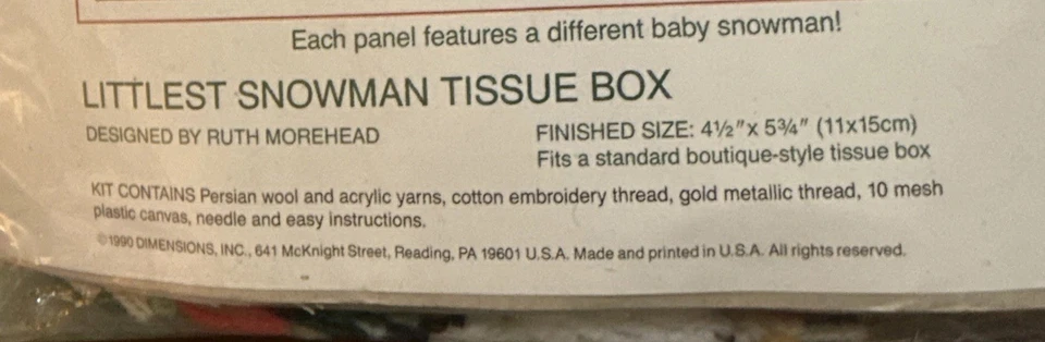 1990 Dimensions Sunset 19005 Plasticpoint Littlest muñeco de nieve kit de caja de pañuelos EE. UU. Foto 4 de 4