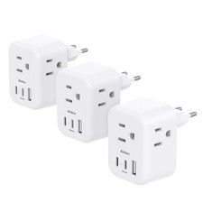 3 Pack European Travel Plug Adapter, US to Europe Plug Adapter with 3 Outlets...