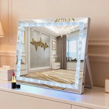 5XMagnifying LED Makeup Mirror,3 Color Mode, USB Charging,Crystal Frame,19"X15"