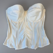 VTG Dominique White Satin Corset Bustier Vintage Floral Detail Women Size 38D