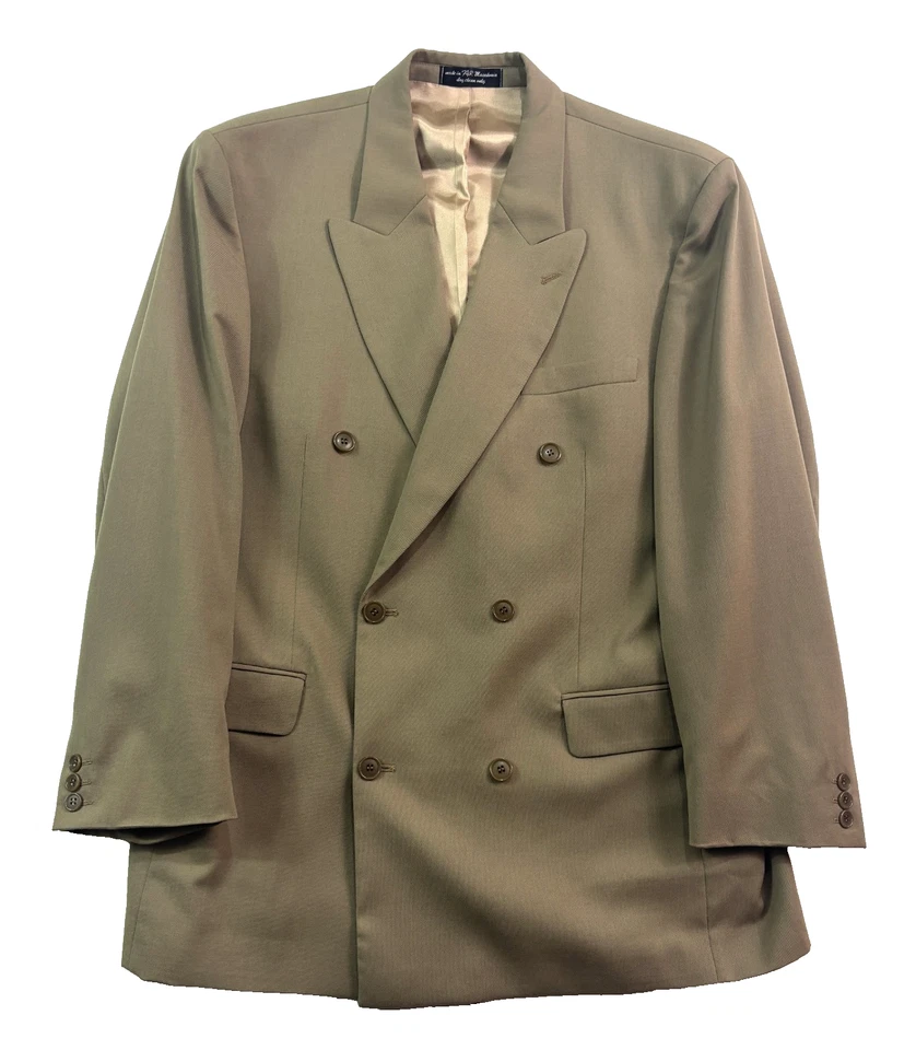 vtg 90s Andrew Fezza 44R 36x32 2pc Pant Suit Tan Double Breasted High Waisted - Image 2 of 4