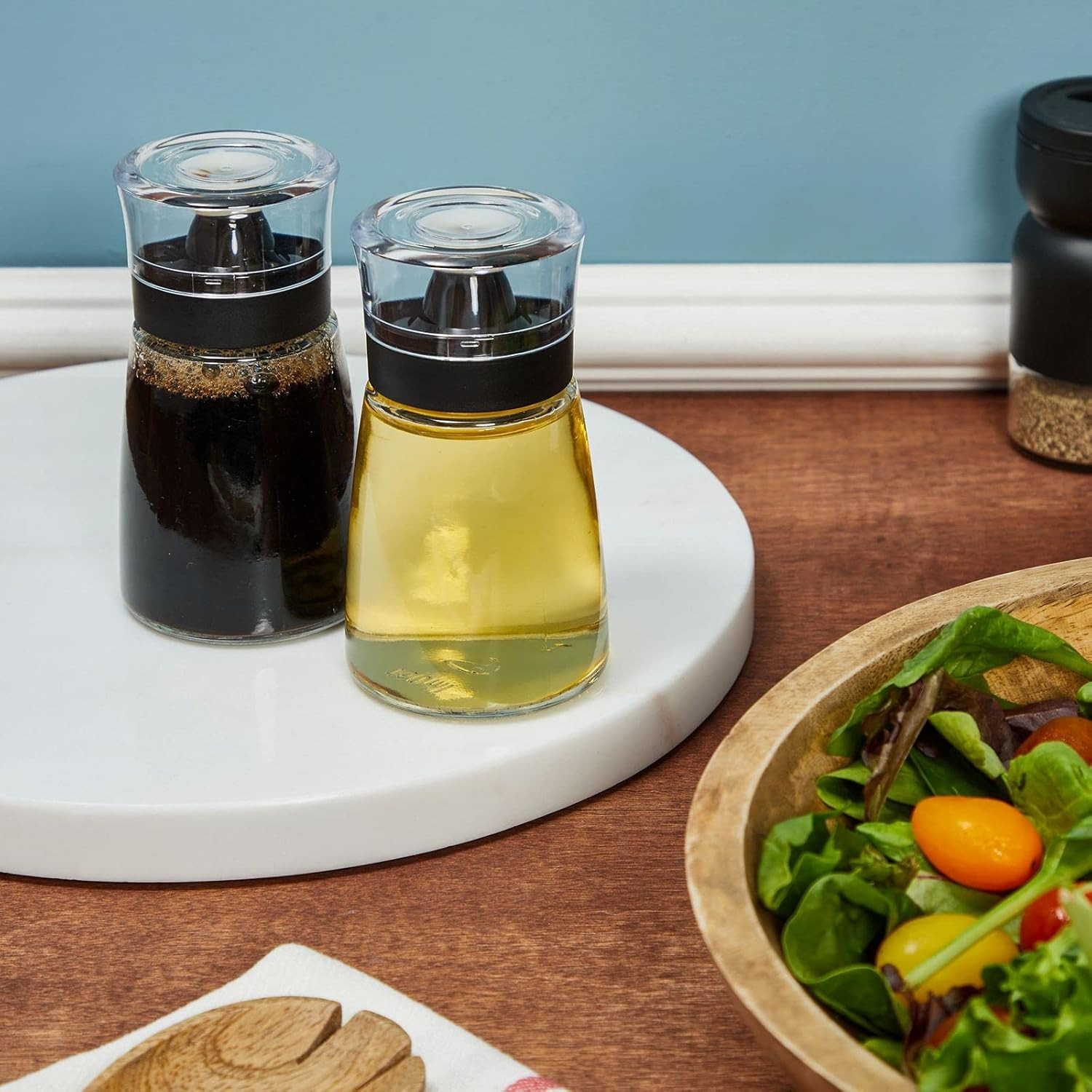 Glass Oil & Vinegar Dispenser Set - Leak-Proof No-Drip Glass Salad Dressing Bott