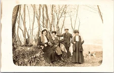 Outdoor Group with Dog, Rural European Countryside RPPC Postcard