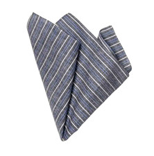 Gascoigne Large Striped Cotton Pocket Square Blue Gray White Men's