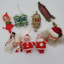 Lot Of Assorted Vintage Christmas Ornaments Blow Mold Elves Santa Push Pin Bird 