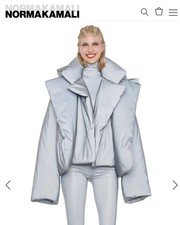 Norma Kamali Hooded Quilted Heavyweight Sleeping Bag Jacket Light Gray XS/S NWT