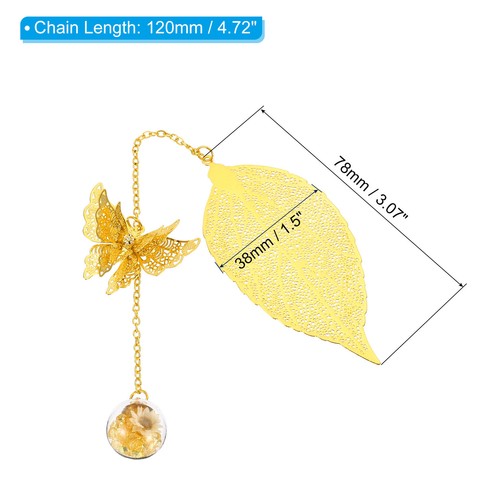 Metal Leaf Bookmark Butterfly Book Marks Page Markers Gift Box, Yellow - Picture 2 of 7