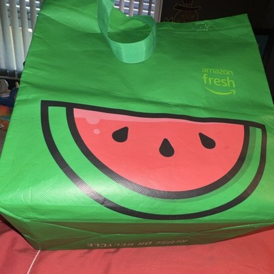 Amazon Fresh Foldable Reusable Shopping Bag Green Watermelon Print Large