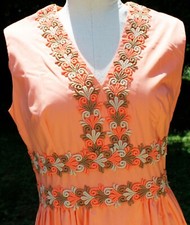Vtg 1960s Coral Summer Dress Womens sz 12 Party Beach Lake Sheath Maxi Long