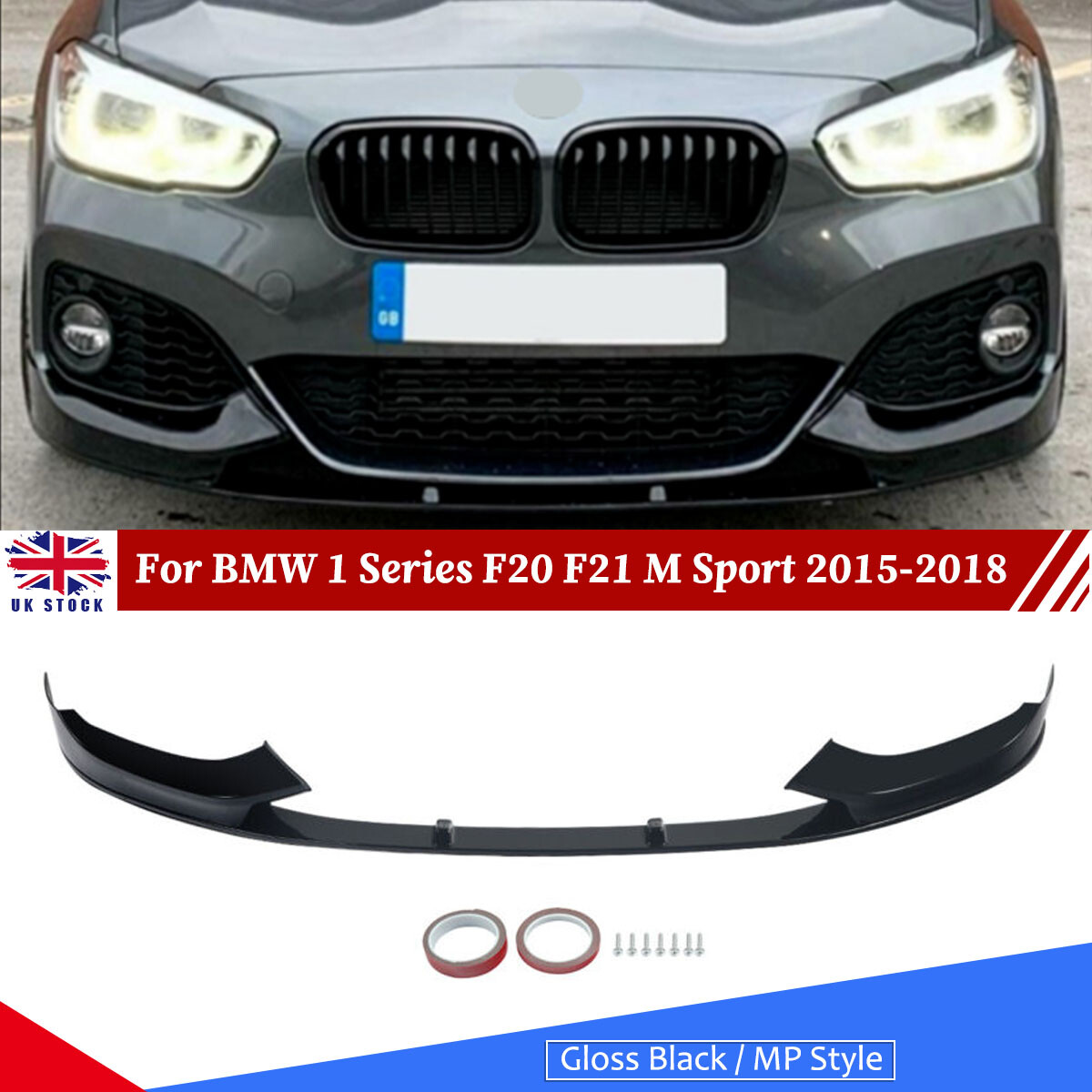 For BMW 1 Series F20 F21 M Sport 2015-2018 Front Bumper Splitter Lip Gloss Black