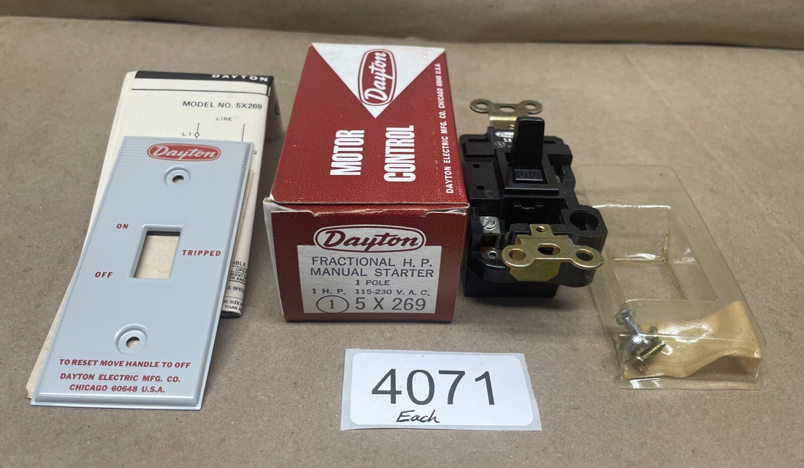 ⚡️ Dayton 5X269 ~ FHP Manual AC Motor Control 1 Pole Switch ~ Qty 1