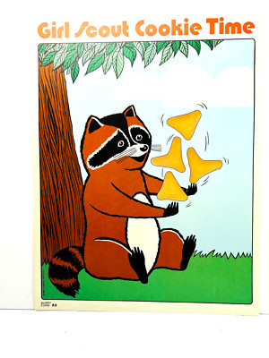 vtg 1980 Girl Scout 16x13 Cookie Time Raccoon Poster peter max saul bass  