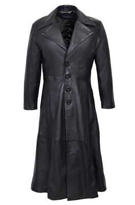 Herren Schwarz Ledermantel Dracula Vampir Oberteile Echtleder Full Length Coat 2005