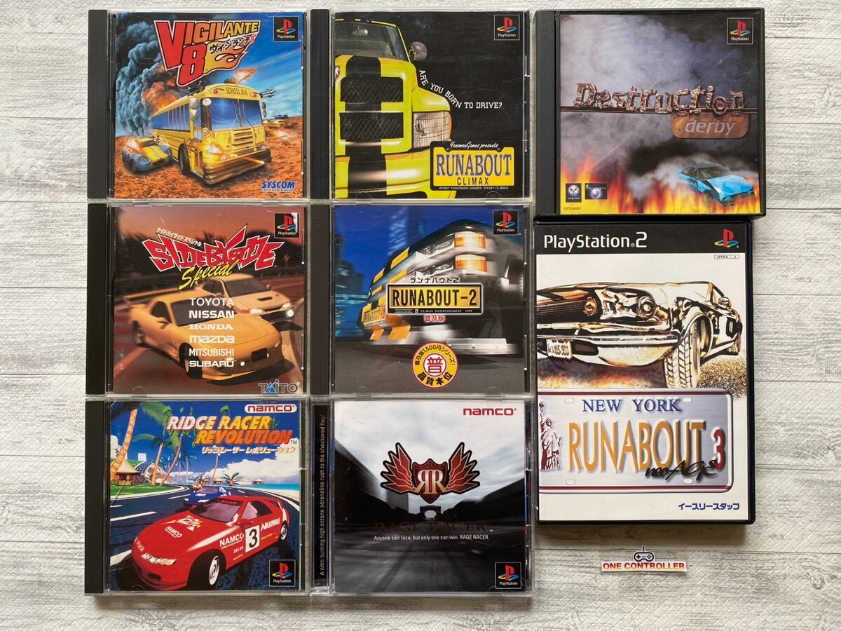 SONY PS 1 & 2 Vigilante 8 & side-by-side & Ridge & Rage Racer
