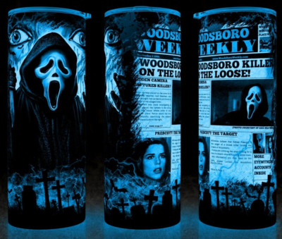 Glow in the Dark Scream Ghostface Halloween  Newspaper Horror Cup Tumbler 20oz